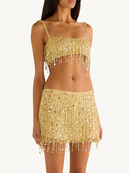Yasmin Hand Beaded Mini Skirt - Gold