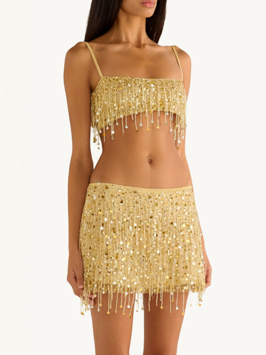 Yasmin Hand Beaded Mini Skirt - Gold