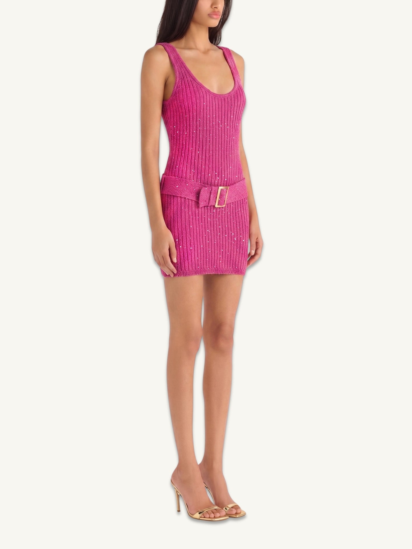 Ana Belted Mini Dress - Geranium Sequin