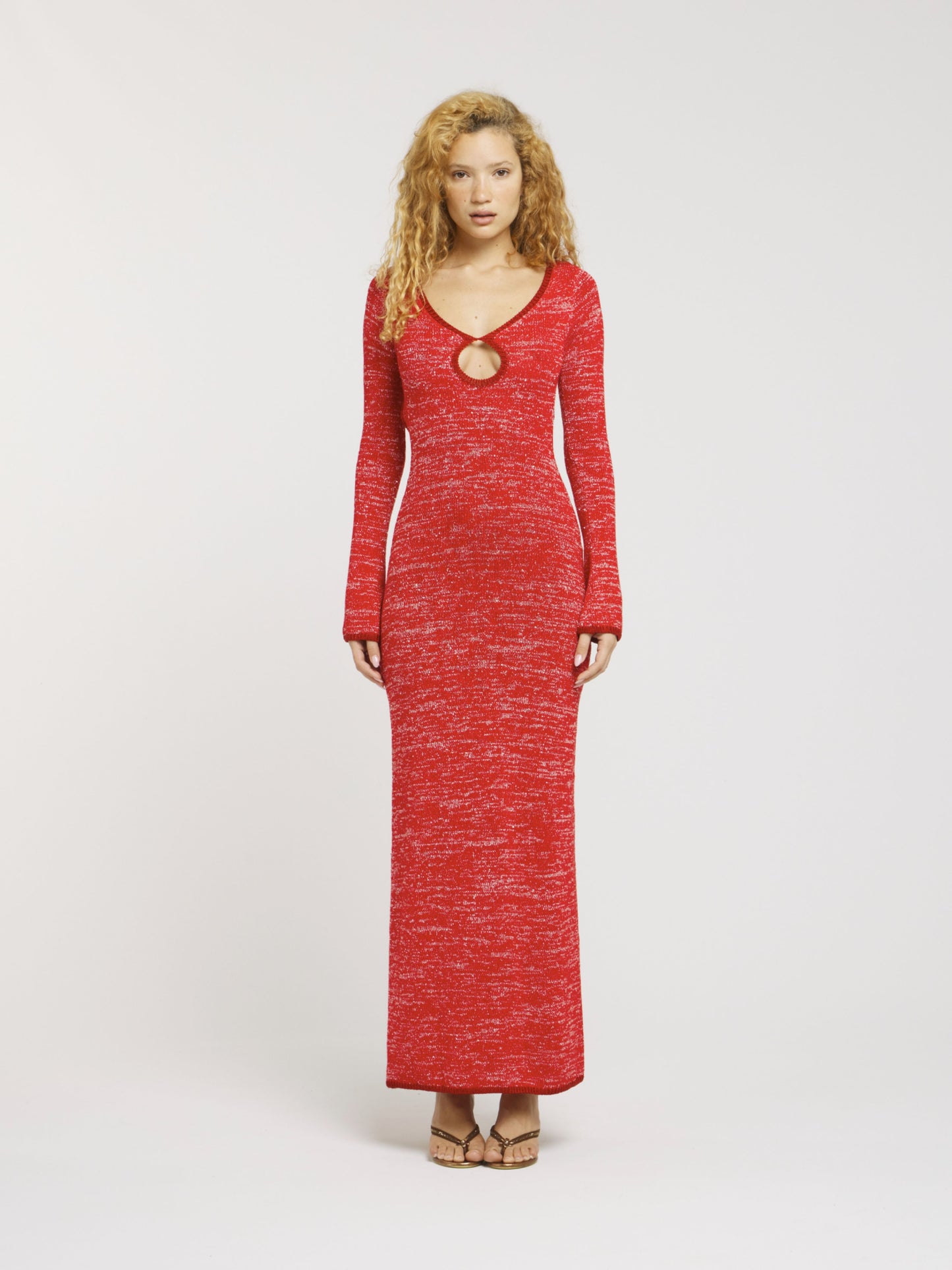 Fiona Long Sleeve Keyhole Dress - Ruby Sequin