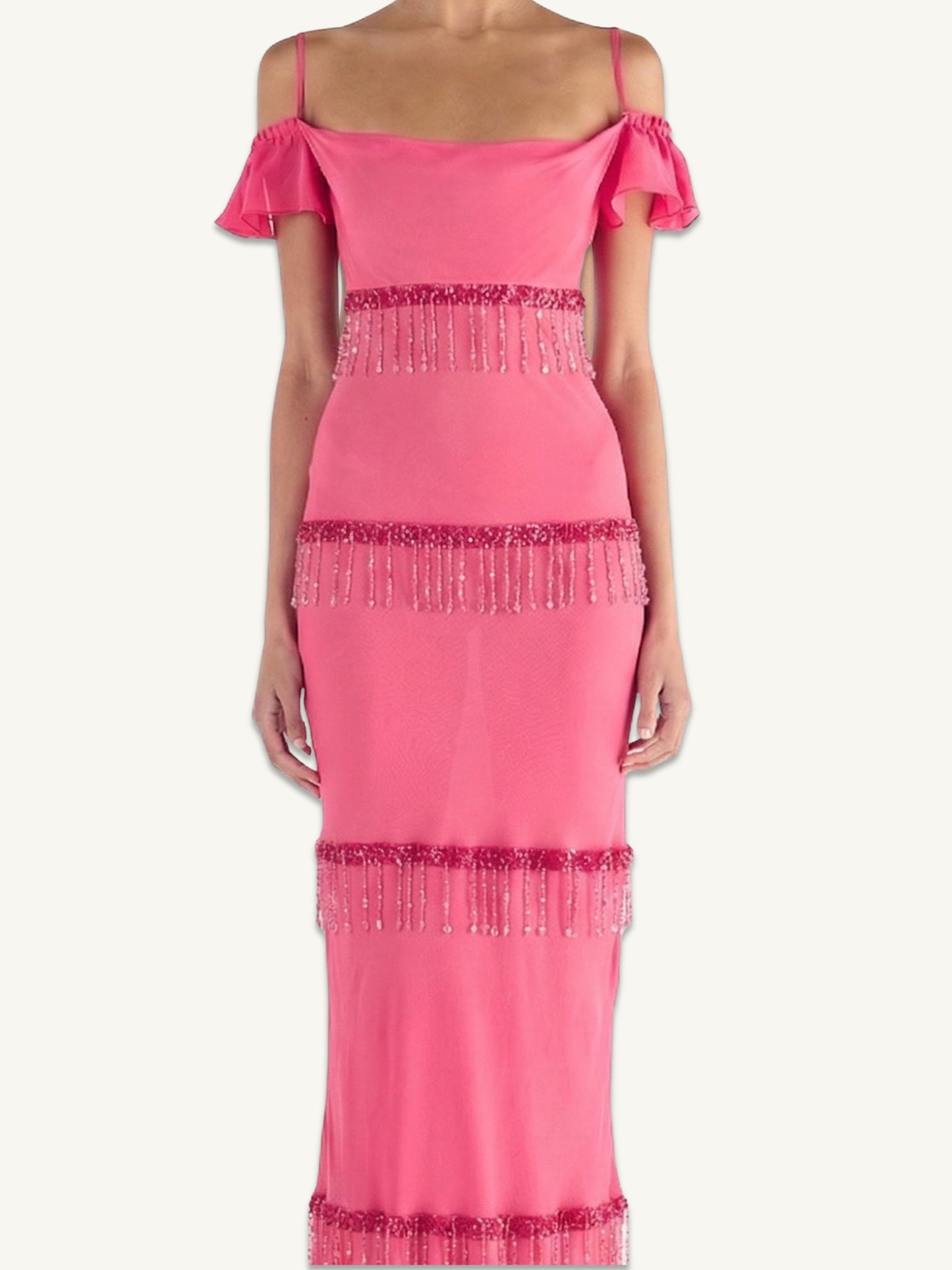 Layla Hand Beaded Gown - Geranium