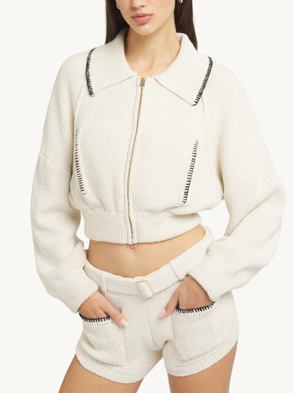 Voyager Knitted Bomber Jacket - Ivory
