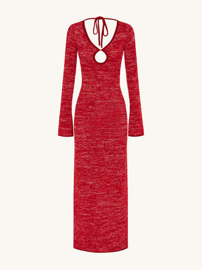 Fiona Long Sleeve Keyhole Dress - Ruby Sequin