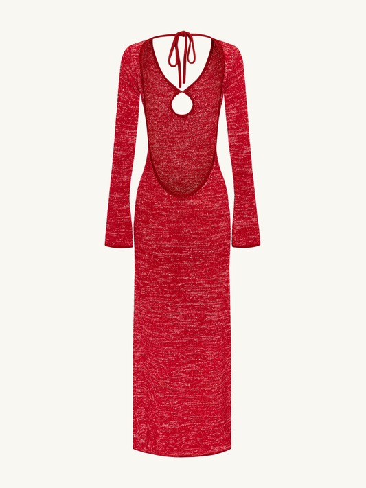 Fiona Long Sleeve Keyhole Dress - Ruby Sequin