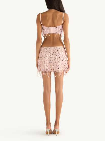 Yasmin Hand Beaded Mini Skirt - Blush Pink