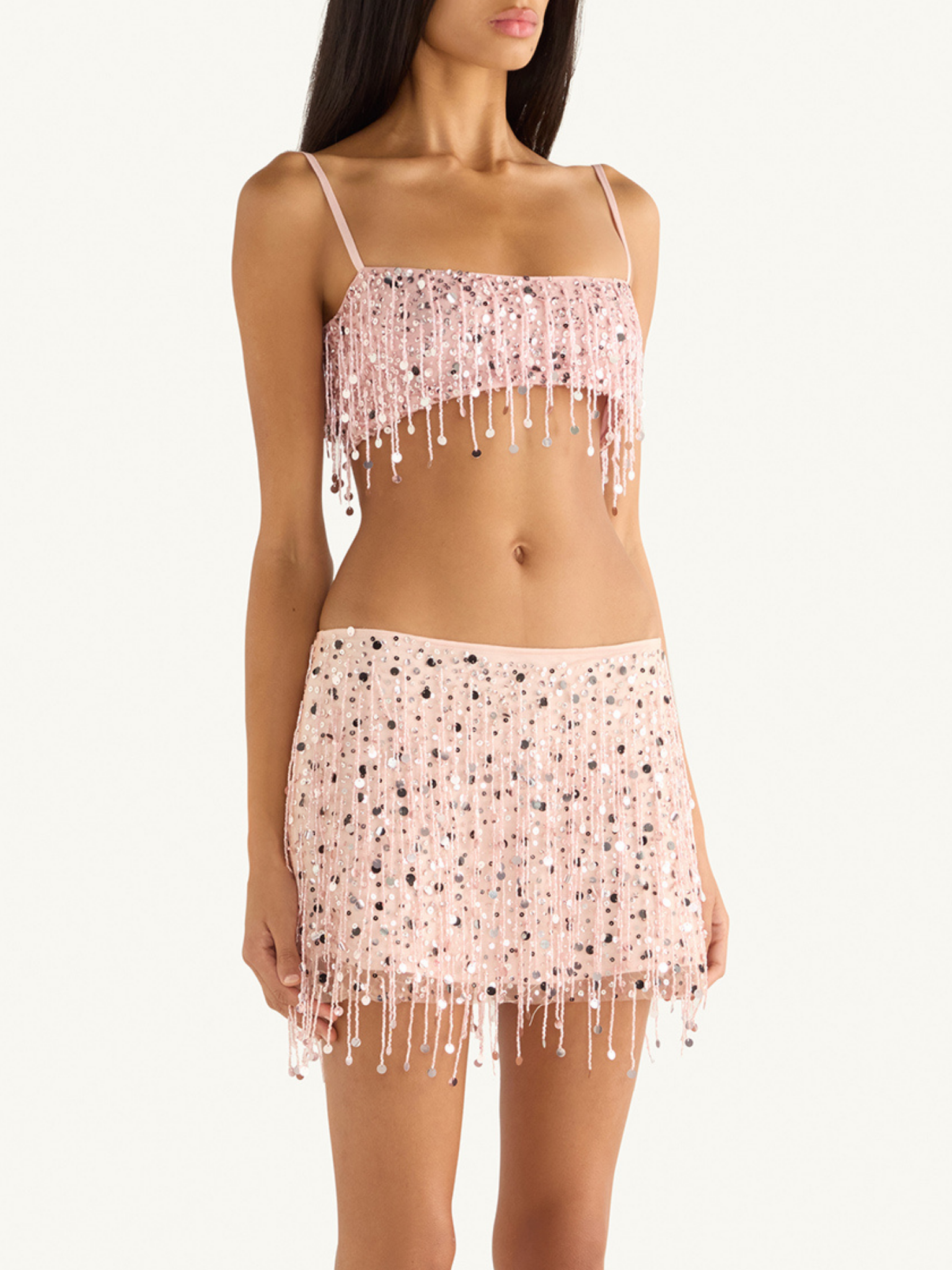 Pink Beaded Mini Skirt
