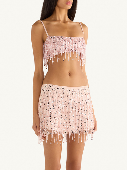 Yasmin Hand Beaded Bralette - Blush Pink