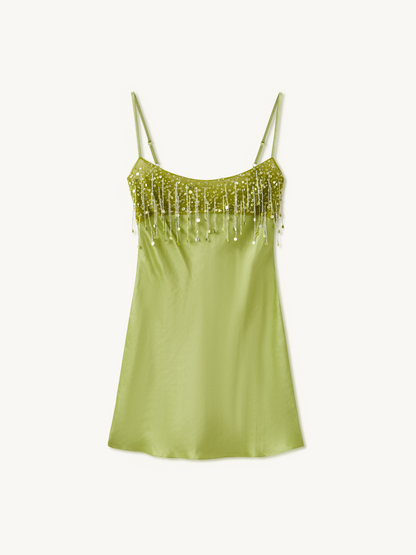 Yasmin Hand Beaded Mini Dress - Chartreuse