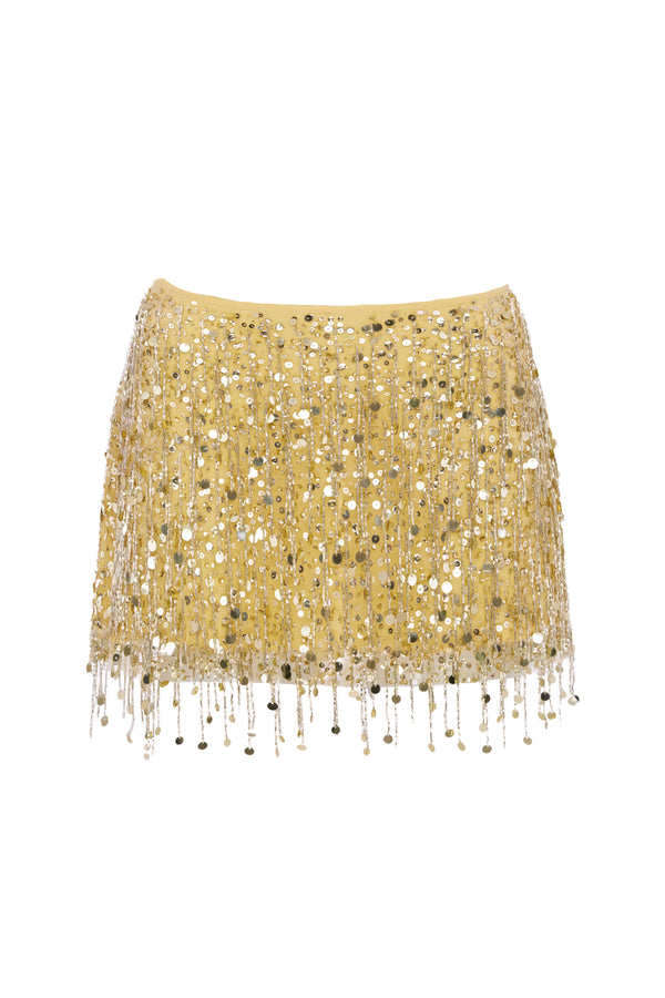 Yasmin Hand Beaded Mini Skirt - Gold