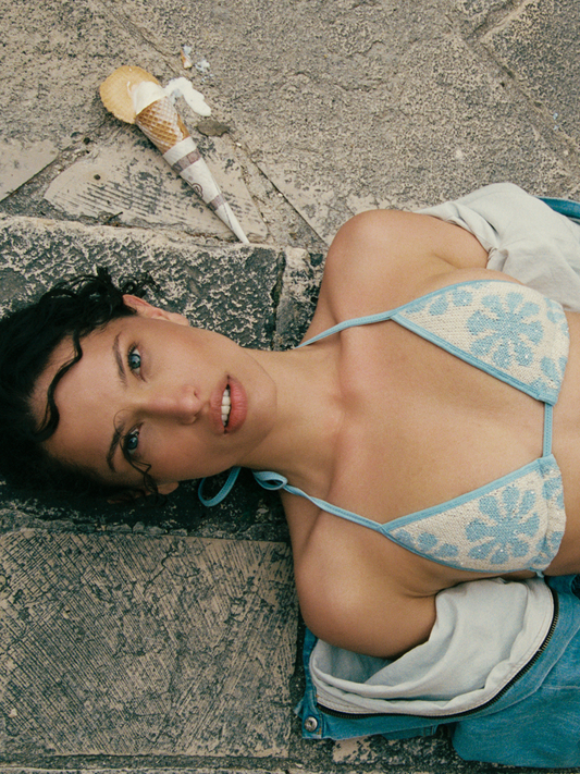 Lio Jacquard Bikini Top - Salt/Sky Blue Delilah Sequin