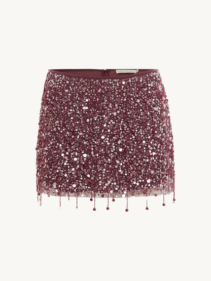 Yasmin Hand Beaded Mini Skirt - Plum