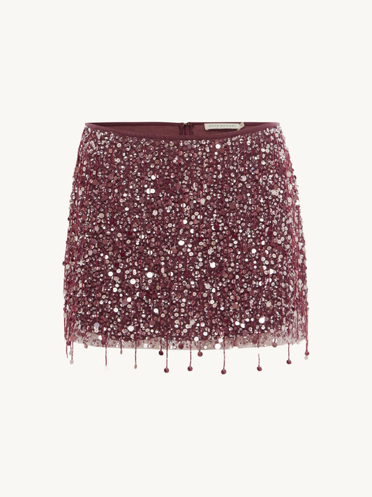 Yasmin Hand Beaded Mini Skirt - Plum