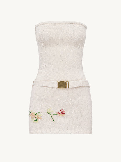 Gisele Embroidered Mini Dress - Star White Sequin