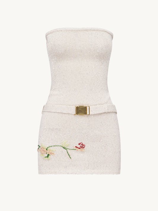 Gisele Embroidered Mini Dress - Star White Sequin