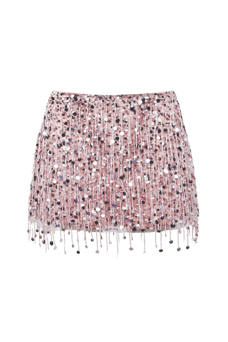 Yasmin Hand Beaded Mini Skirt - Blush Pink