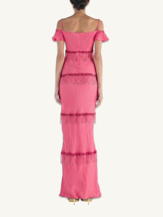 Layla Hand Beaded Gown - Geranium