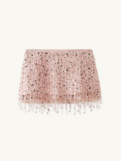 Yasmin Hand Beaded Mini Skirt - Blush Pink