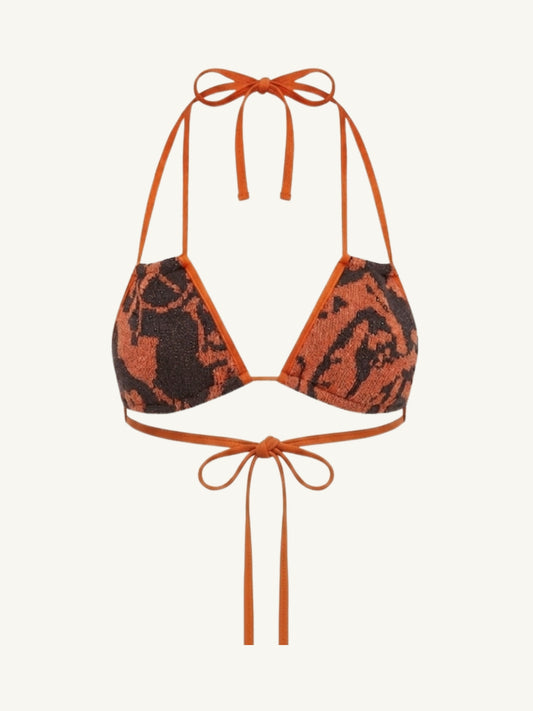 Stella Knitted Bikini Top - Burnt Orange/Black
