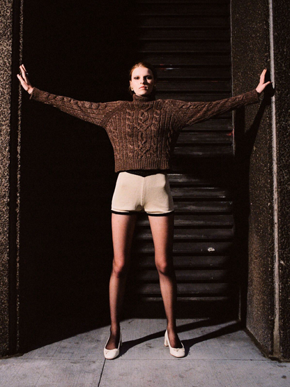 Elsa Cable Knit Sweater - Tobacco Sequin