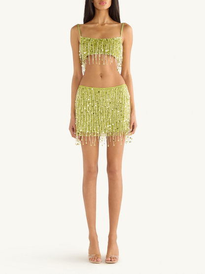 Yasmin Hand Beaded Bralette - Chartreuse