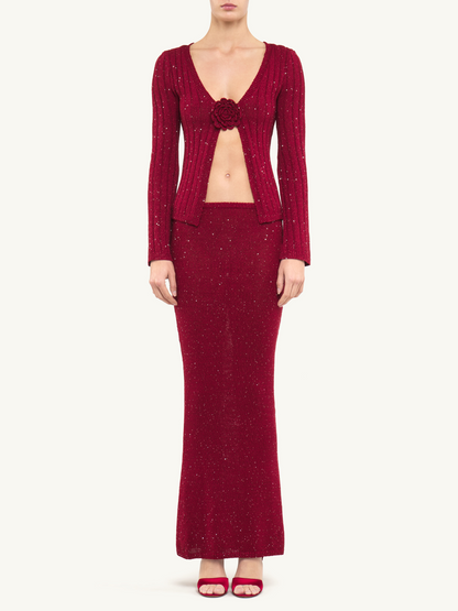 Rosie Cropped Cardigan - Wine Sequin