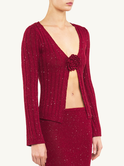 Rosie Cropped Cardigan - Wine Sequin