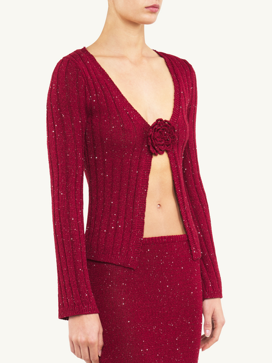Rosie Cropped Cardigan - Wine Sequin