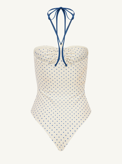 Alana Halter One-Piece - Navy Polka