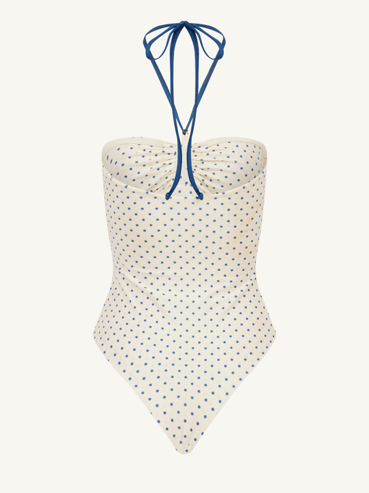 Alana Halter One-Piece - Navy Polka