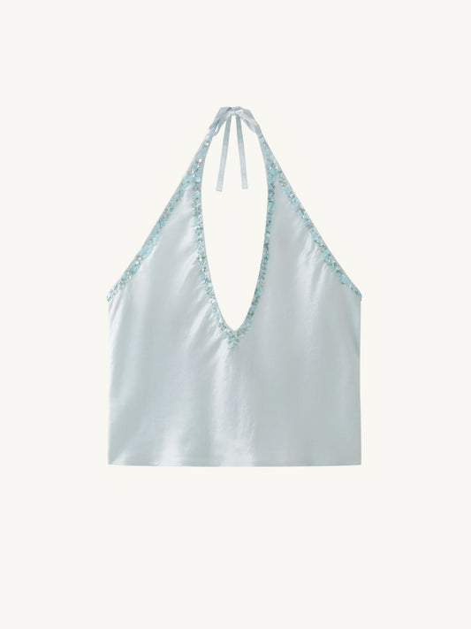 Marina Hand Beaded Top - Ice Blue