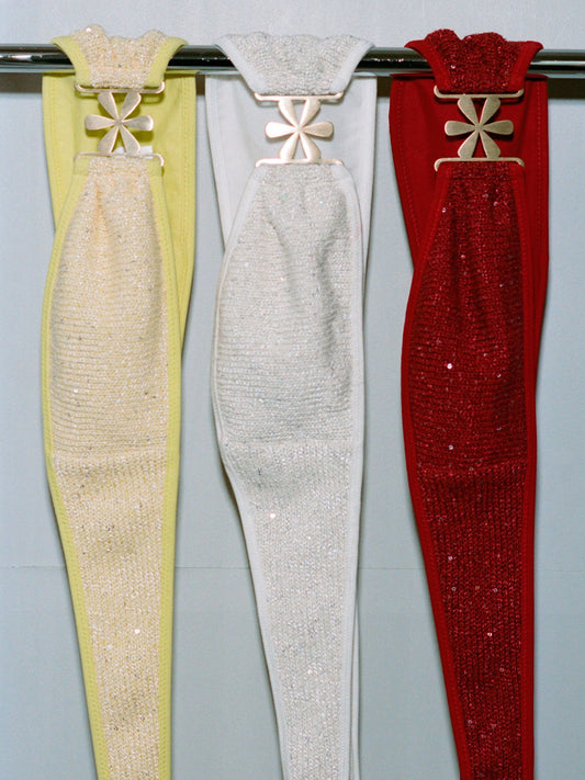 Mia Knitted Bikini Top - Butter Yellow Sequin