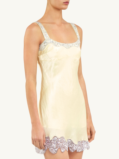Nikolina Hand Beaded Mini Dress - Butter Yellow