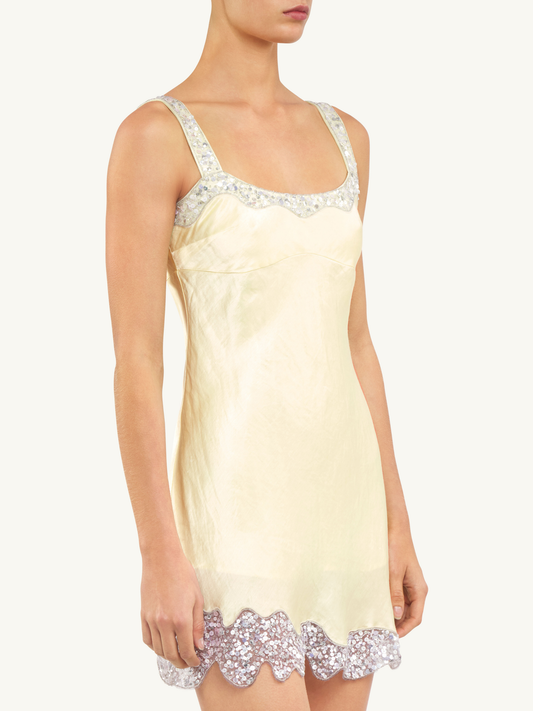 Nikolina Hand Beaded Mini Dress - Butter Yellow