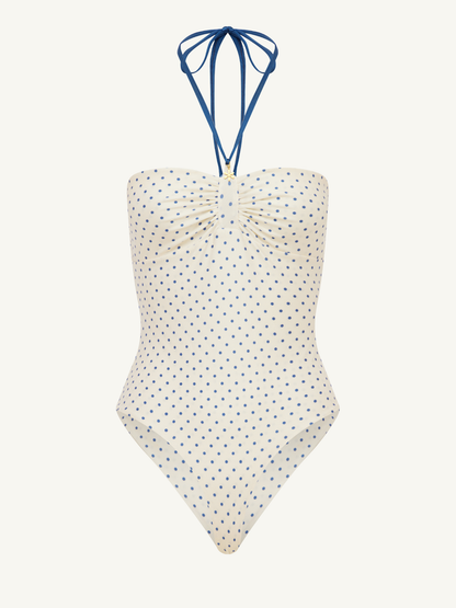Alana Halter One-Piece - Navy Polka