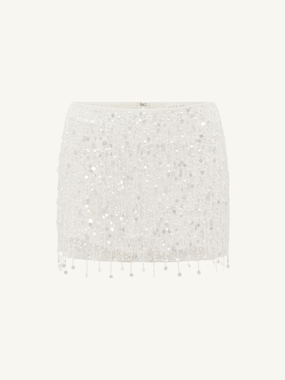 Yasmin Hand Beaded Mini Skirt - Salt