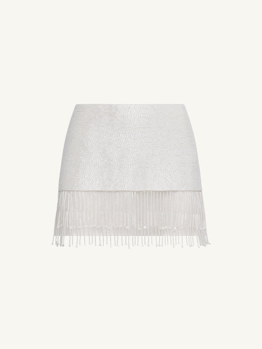 Estella Hand Beaded Mini Skirt  - Salt