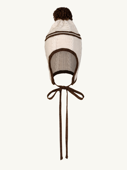 Elsa Cable Beanie  - Ecru/Cabin Brown