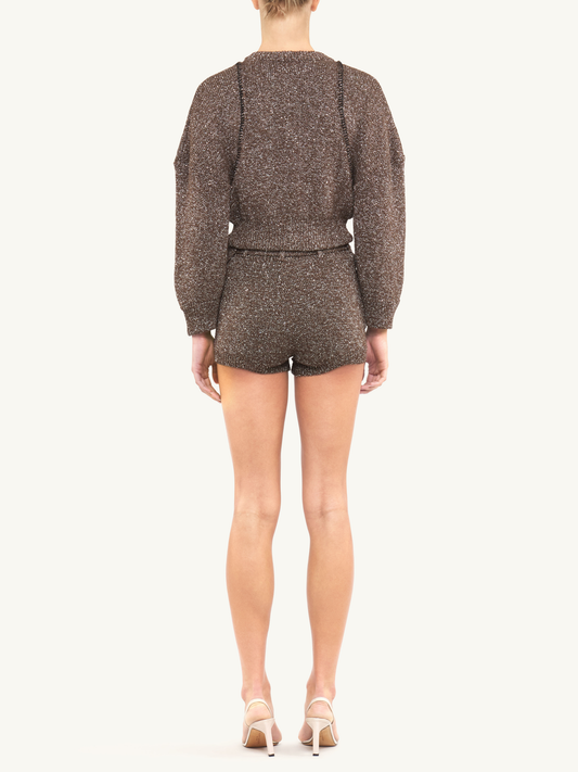 Voyager Knitted Bomber Jacket - Espresso Sequin