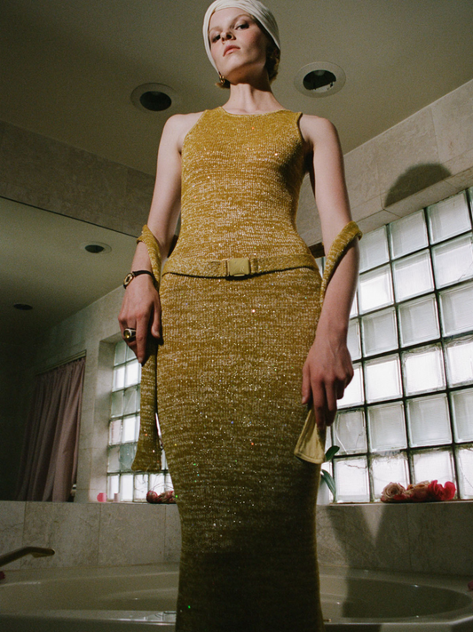 Natalia Belted Dress - Gold Sequin