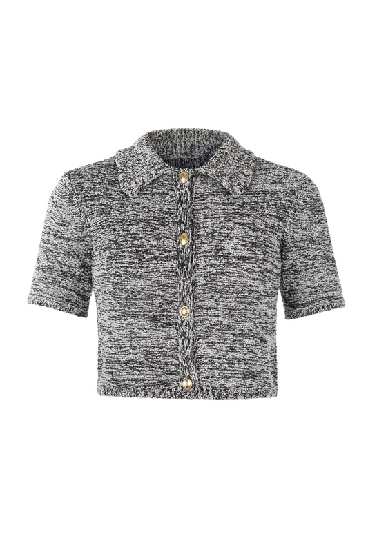 Morgan Polo Cardigan - Black Melange