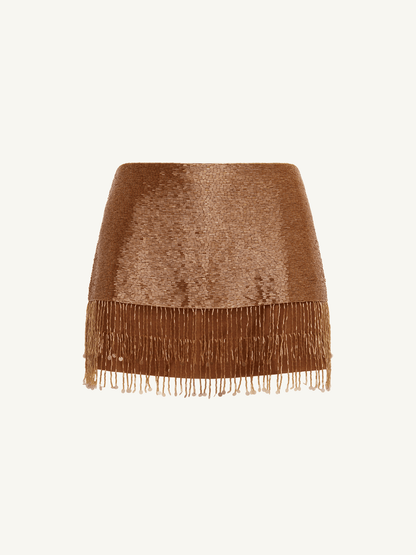 Estella Hand Beaded Mini Skirt  - Almond