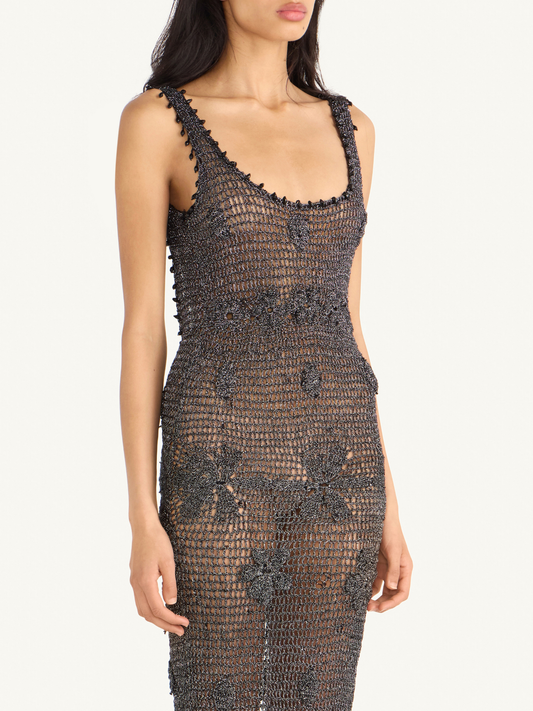 Ana Hand Crochet Dress - Onyx