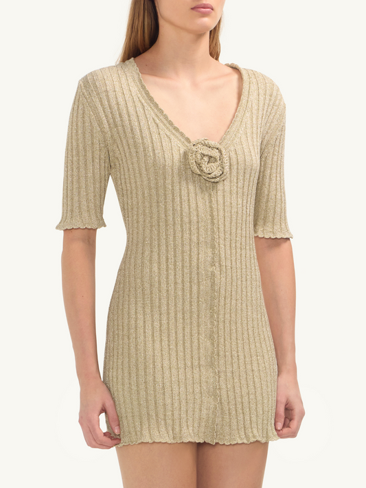Sabina Halfsleeve Mini Dress - Golden Olive Shimmer
