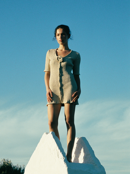 Sabina Halfsleeve Mini Dress - Golden Olive Shimmer