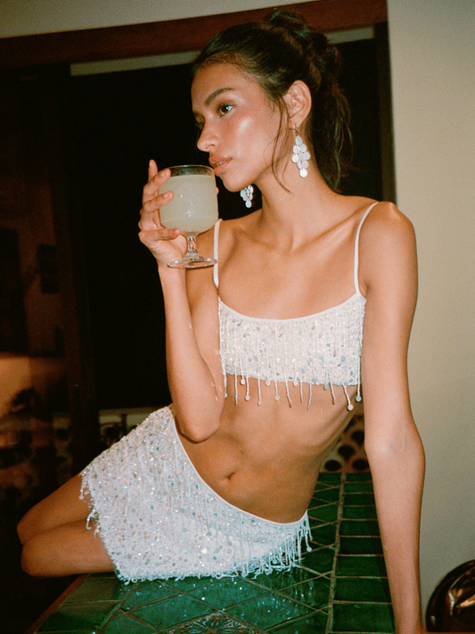 Yasmin Hand Beaded Bralette - Salt