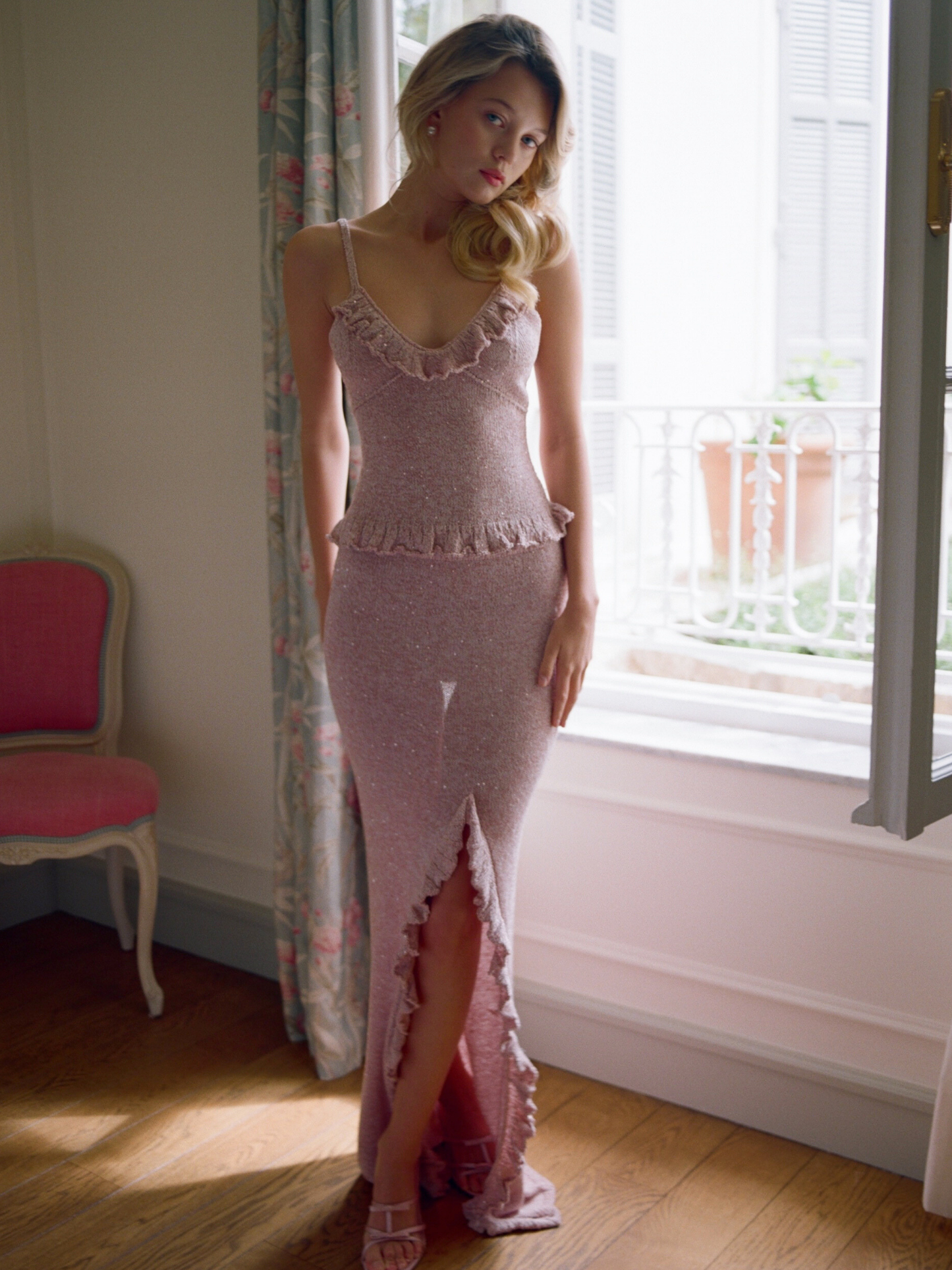 Michaela Split Skirt - Blush Sequin