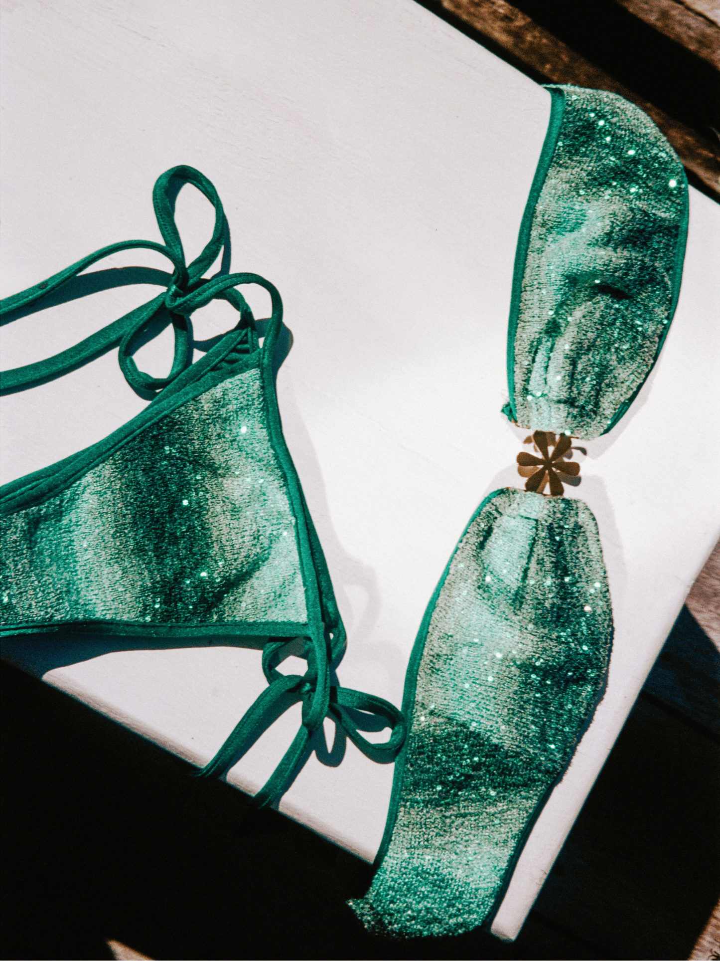 Mia Bikini Top - Palm Green Sequin