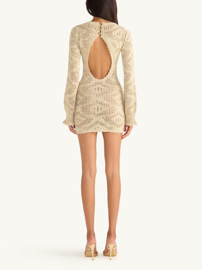 Eve Long Sleeve Mini Dress - Sand Shimmer