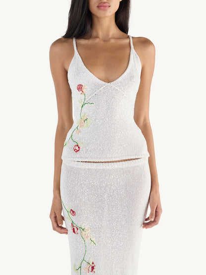 Carolina Embroidered Camisole - Star White Sequin