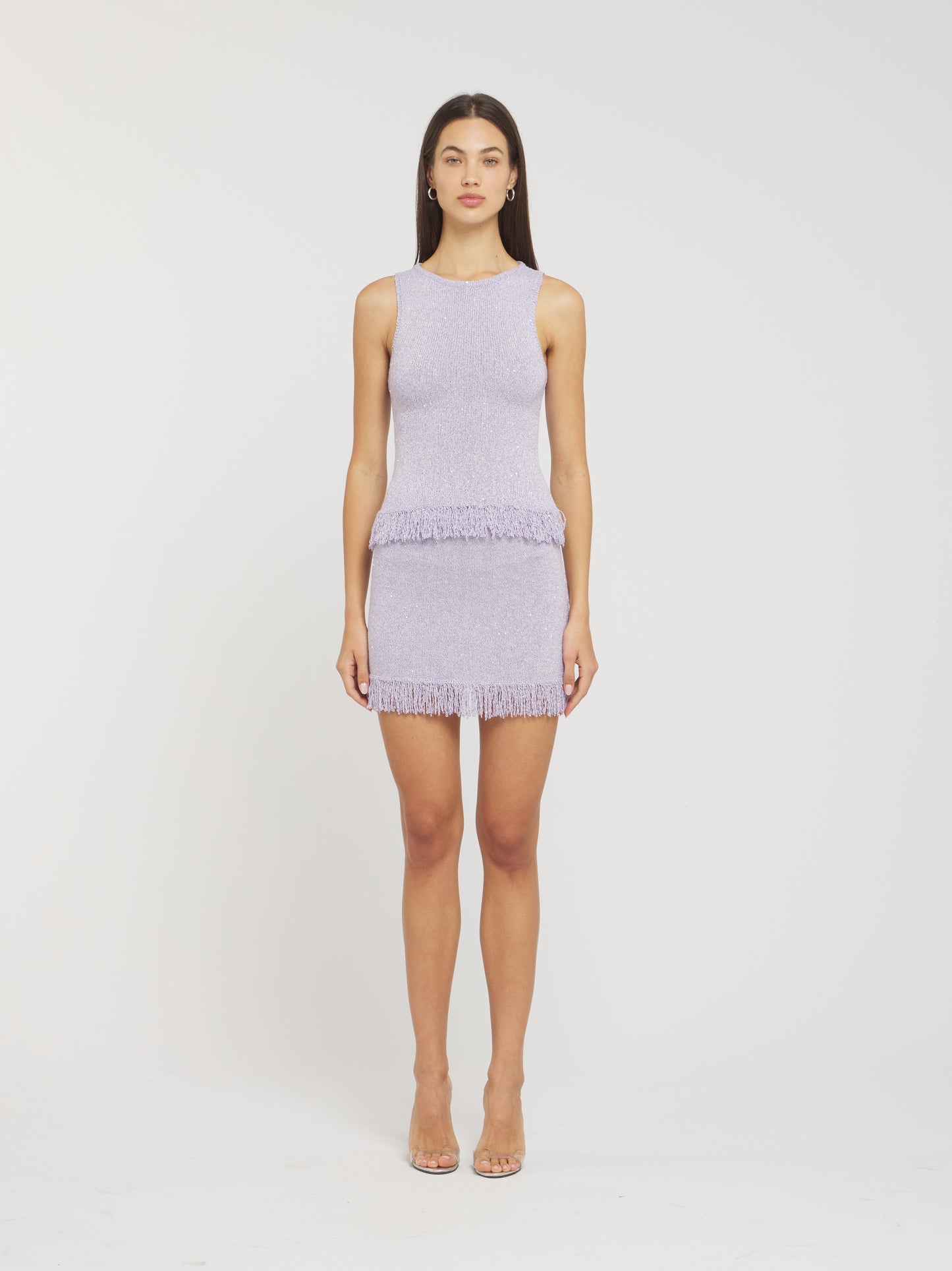 Dana Fringe Mini Skirt - Lavender Sequin